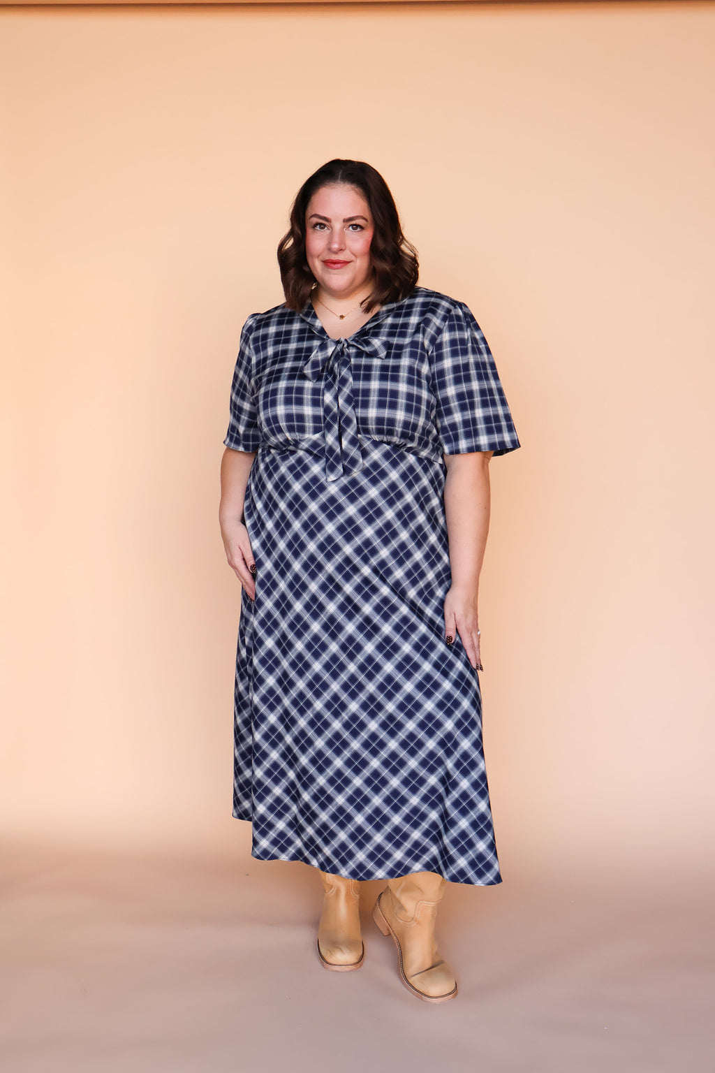 Highland Honey Plaid Midi Dress