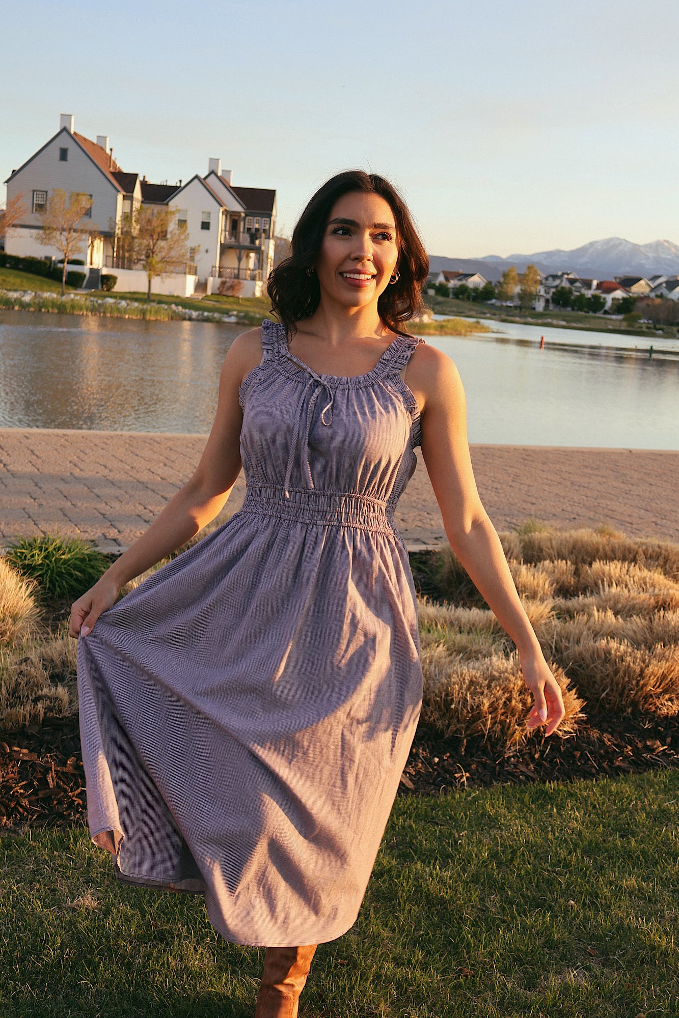 Georgia Gingham Dress in Charcoal Main image