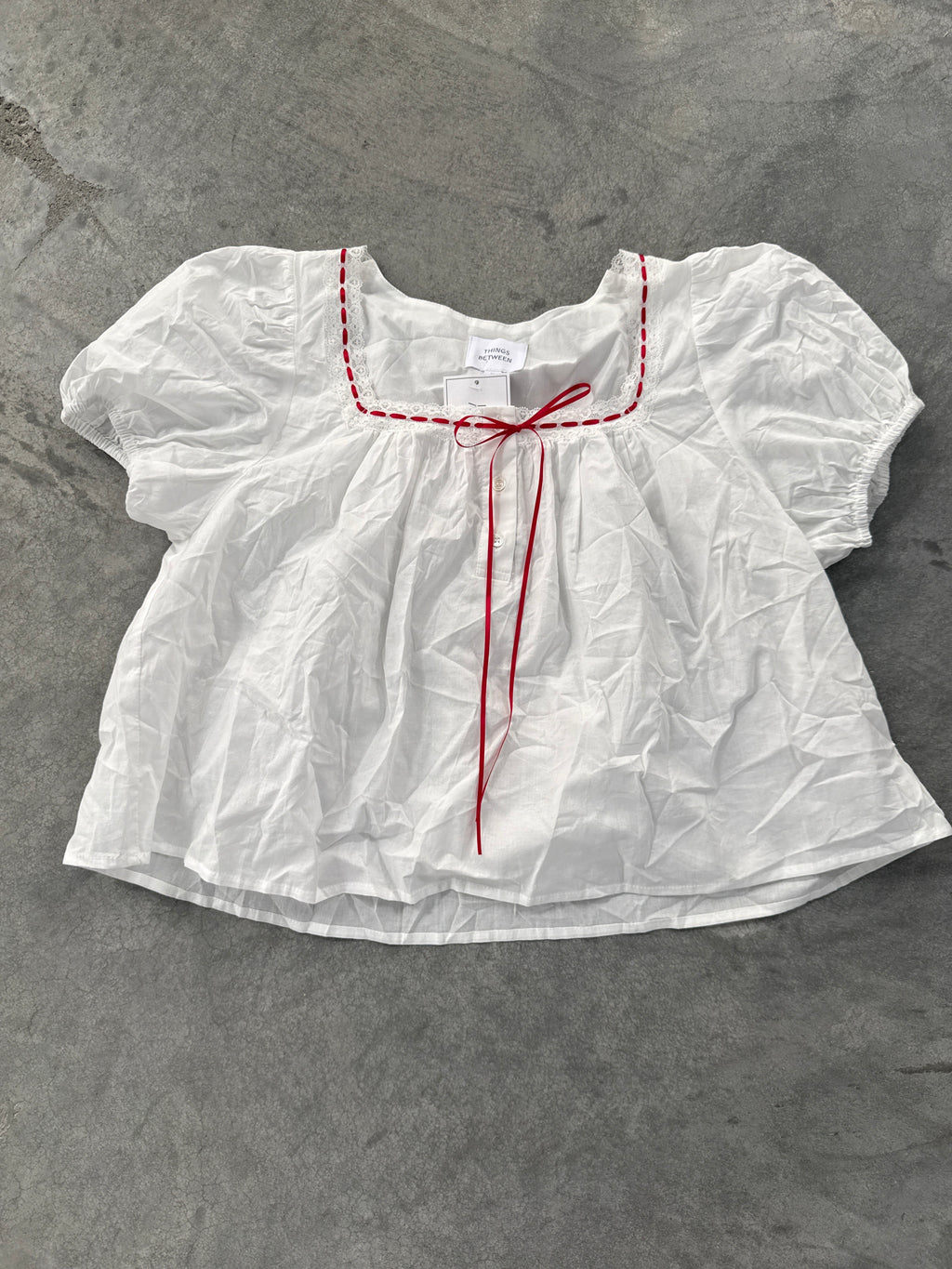 FINAL SALE - FLAWED Della Ribbon Blouse in White - Medium