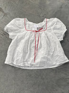 FINAL SALE - FLAWED Della Ribbon Blouse in White - Medium