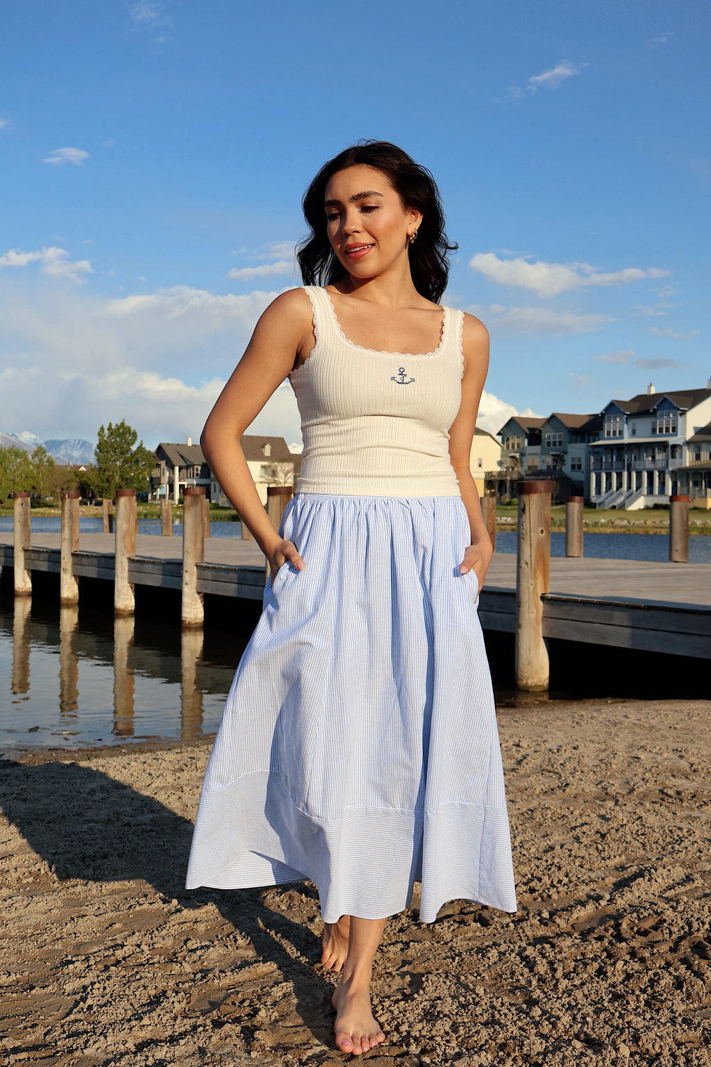 Sandie Pinstripe Skirt in Blue
