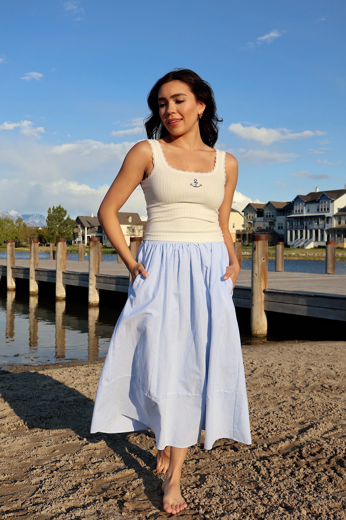 Sandie Pinstripe Skirt in Blue