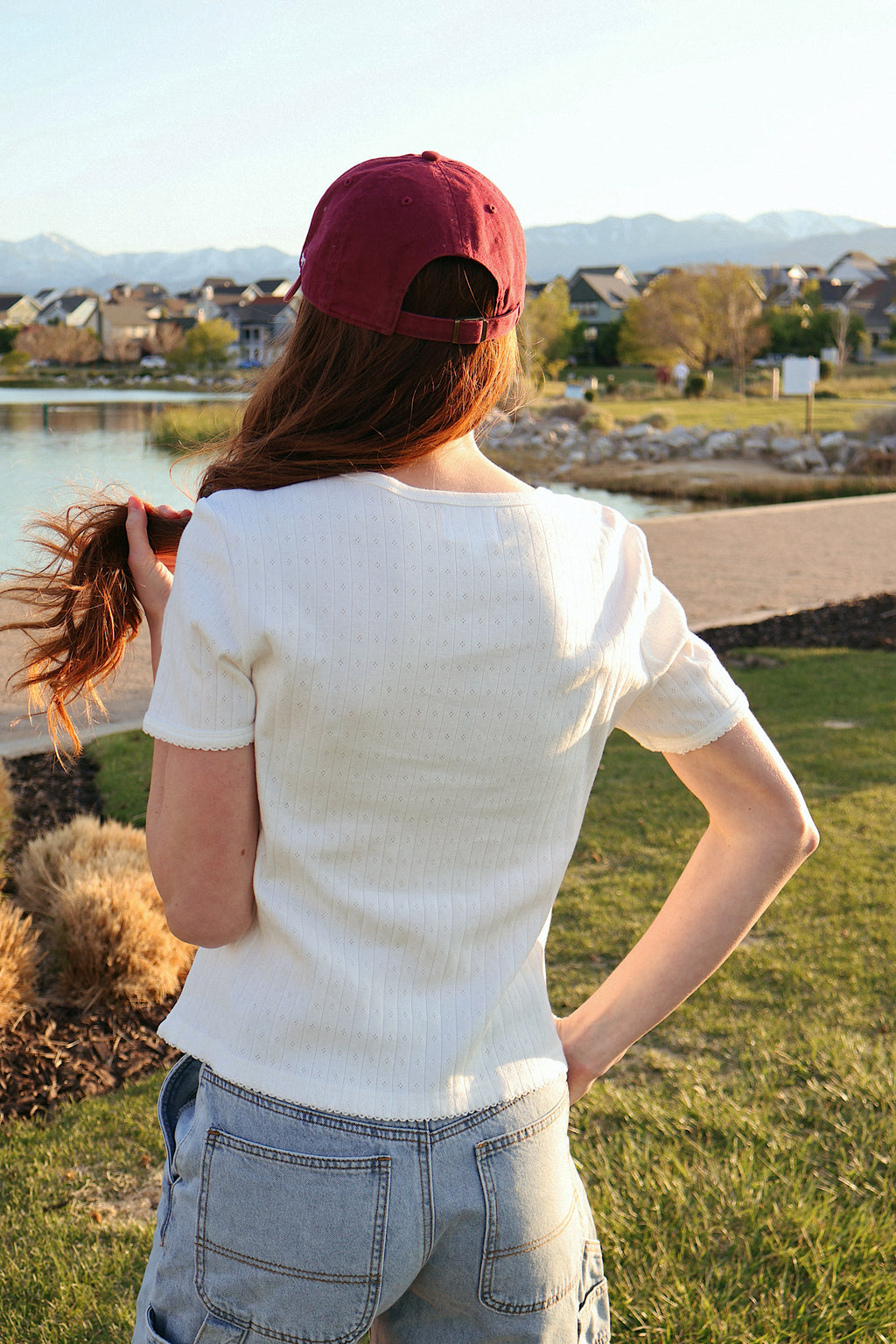 Leslie Pointelle V-Neck Tee
