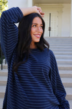 Porter Pinstripe Fleece Pullover in Navy