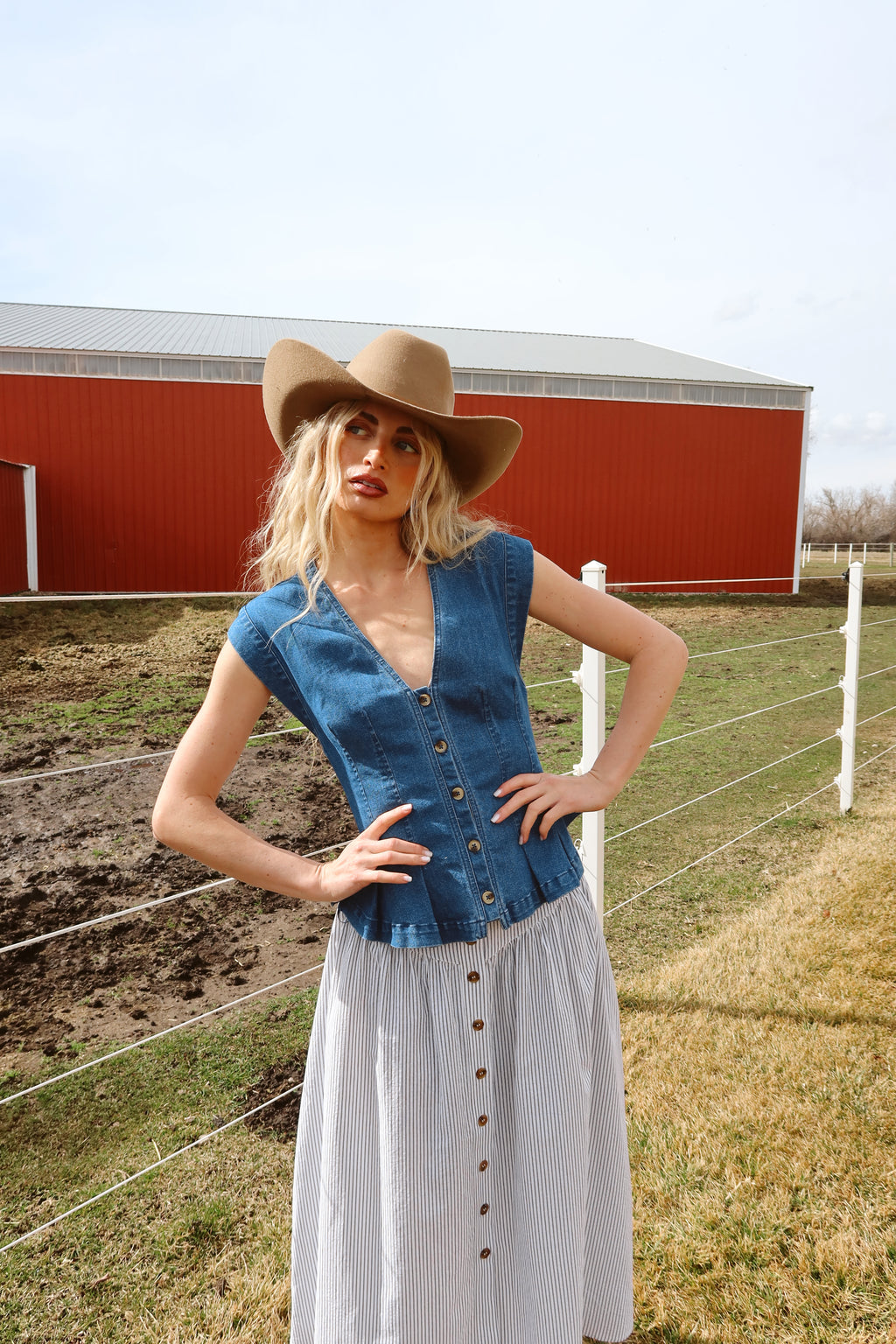 Free People Dylan Denim Vest in Medium Blue