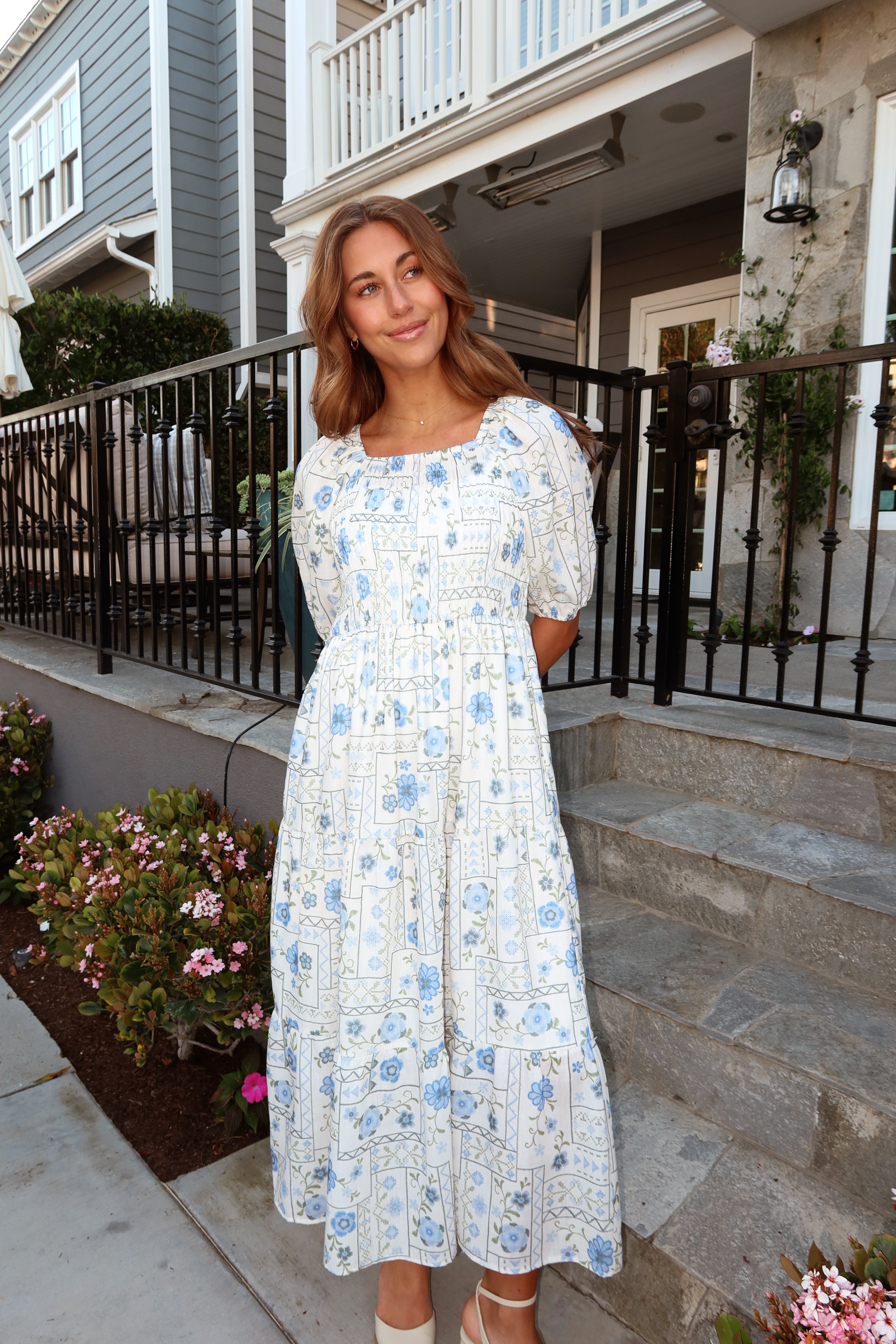 Delft Bloom Smocked Midi