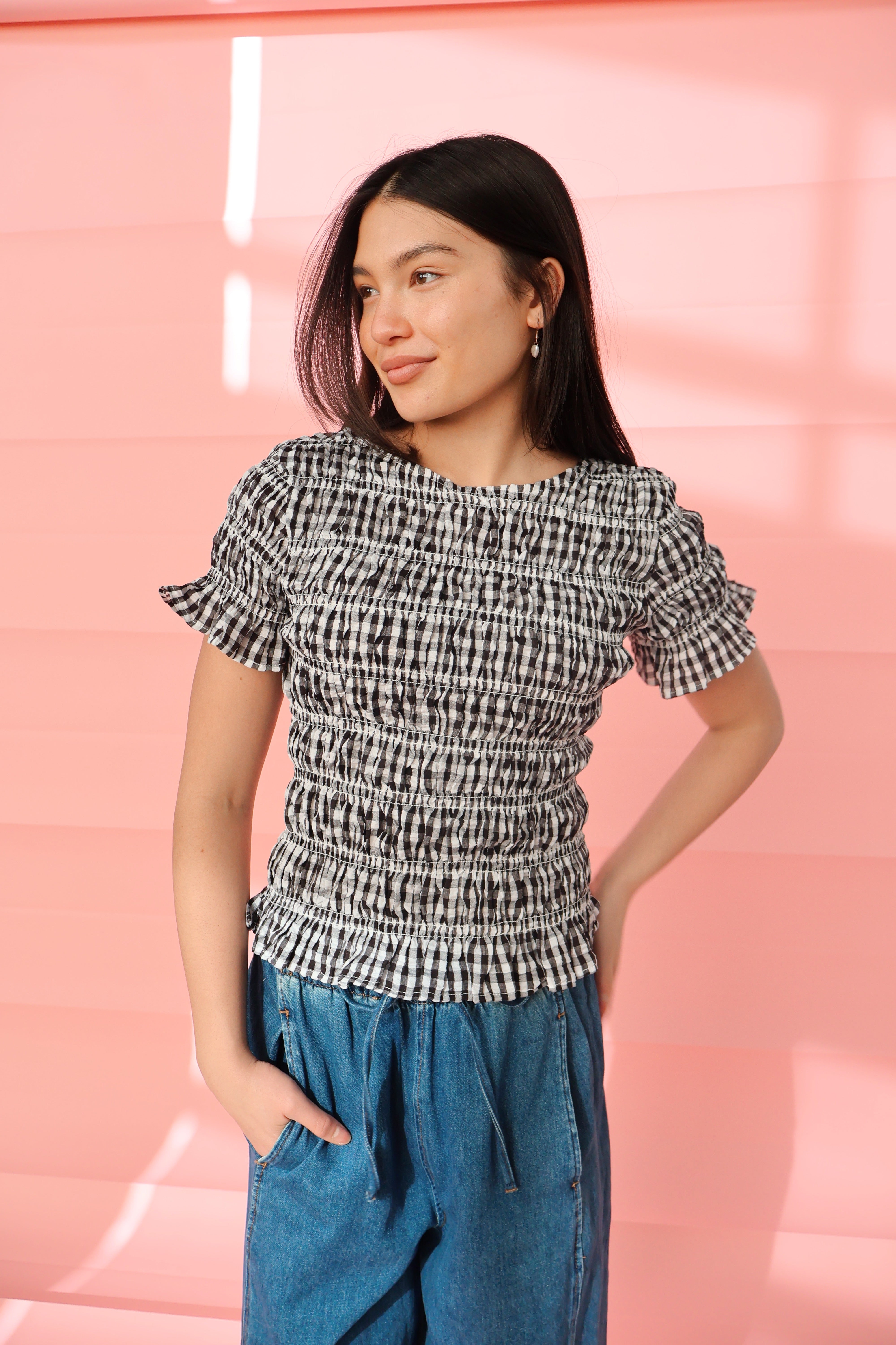 Ruby Smocked Top in Black Main image