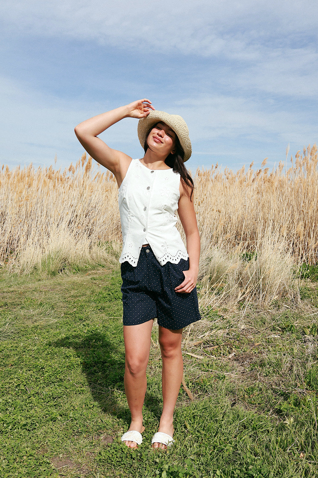 Greta Denim Eyelet Vest