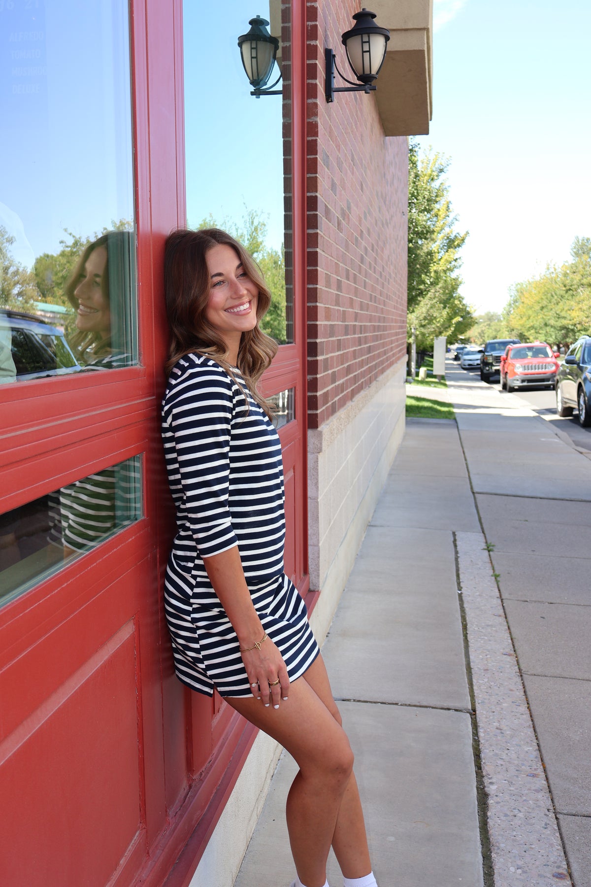 Stripe Mini Skort in Navy