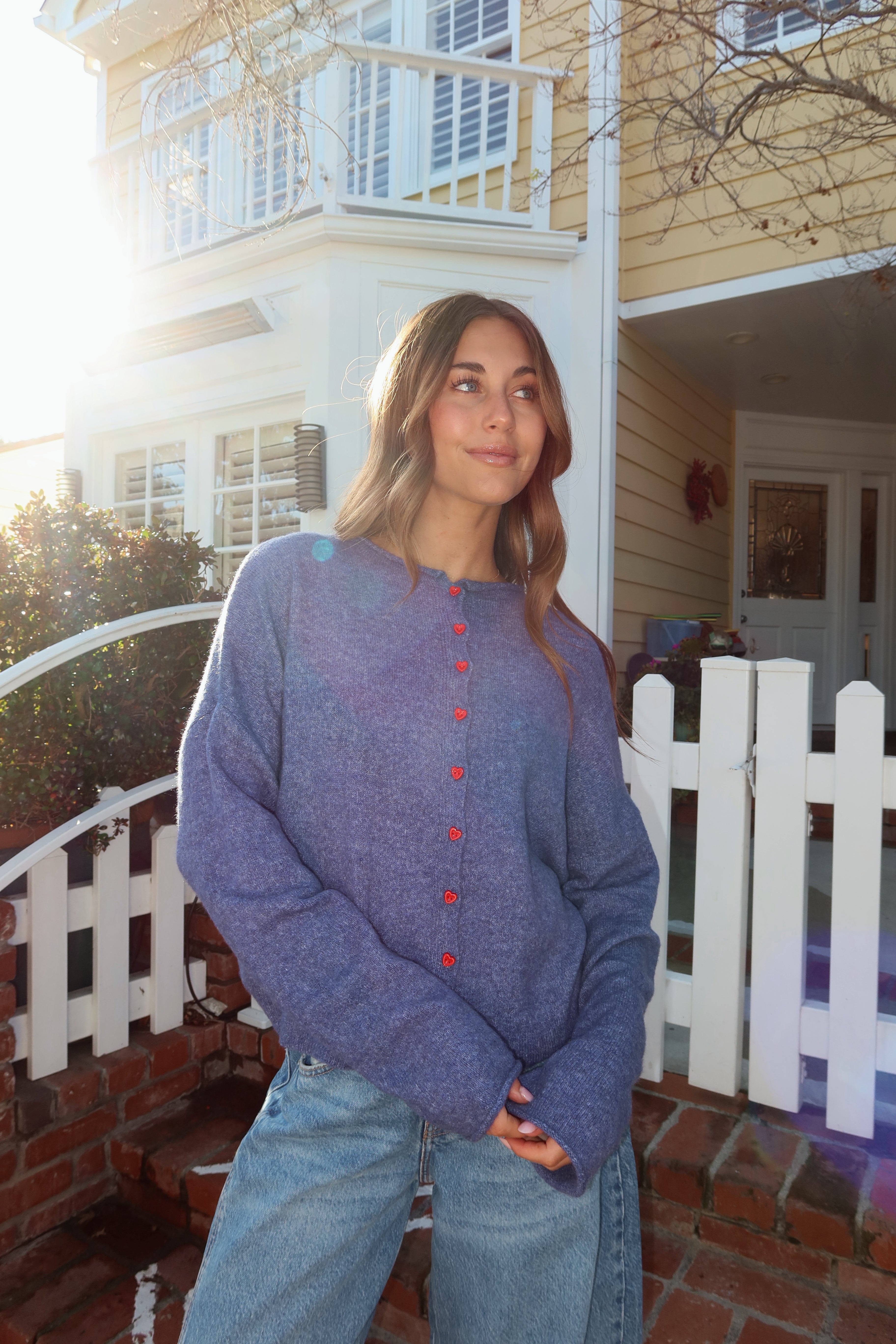 FINAL SALE - Piper HEART Cardigan in Denim Blue