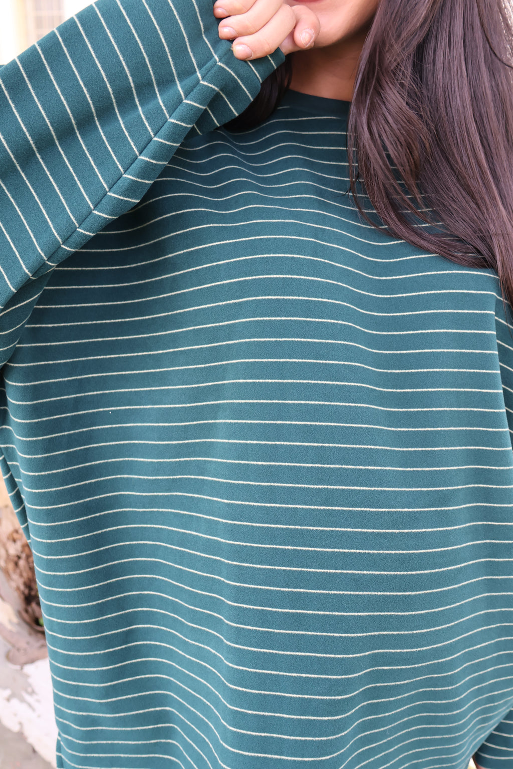 Porter Pinstripe Fleece Pullover in Green
