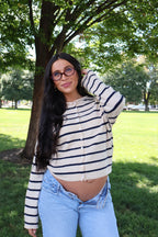 Piper Stripe Cardigan in Natural/Navy