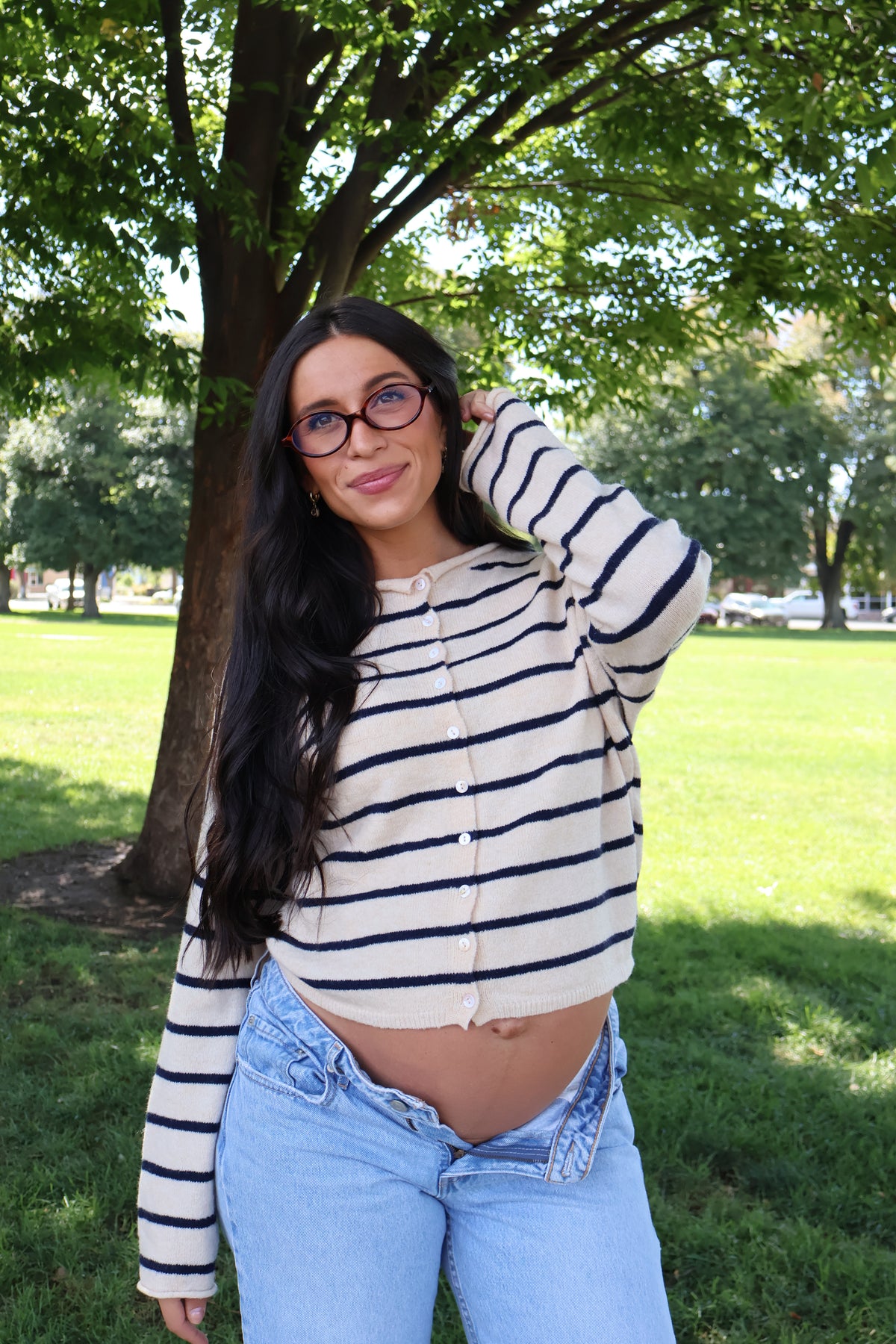 Piper Stripe Cardigan in Natural/Navy
