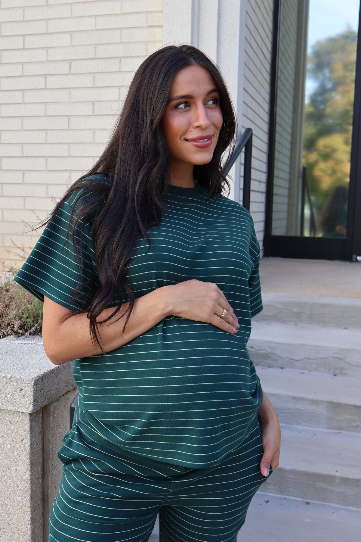 Porter Pinstripe Fleece Tee in Green Secondary image
