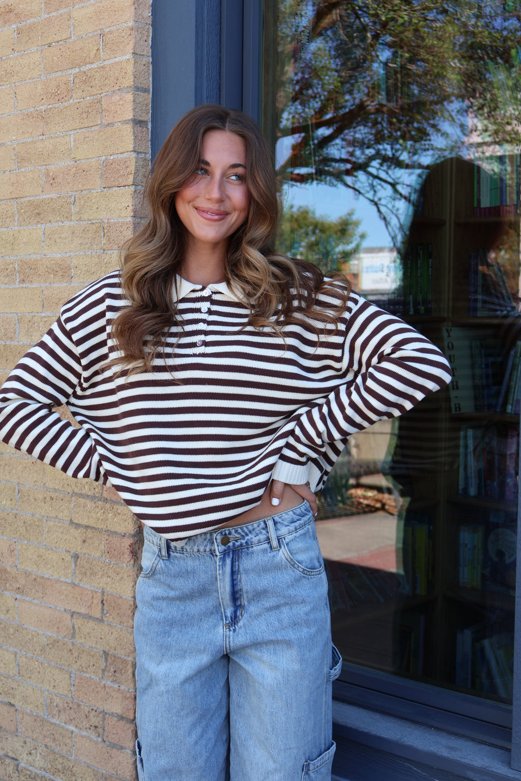 Knit Stripe Polo in Chocolate