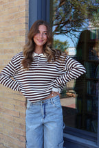 Knit Stripe Polo in Chocolate