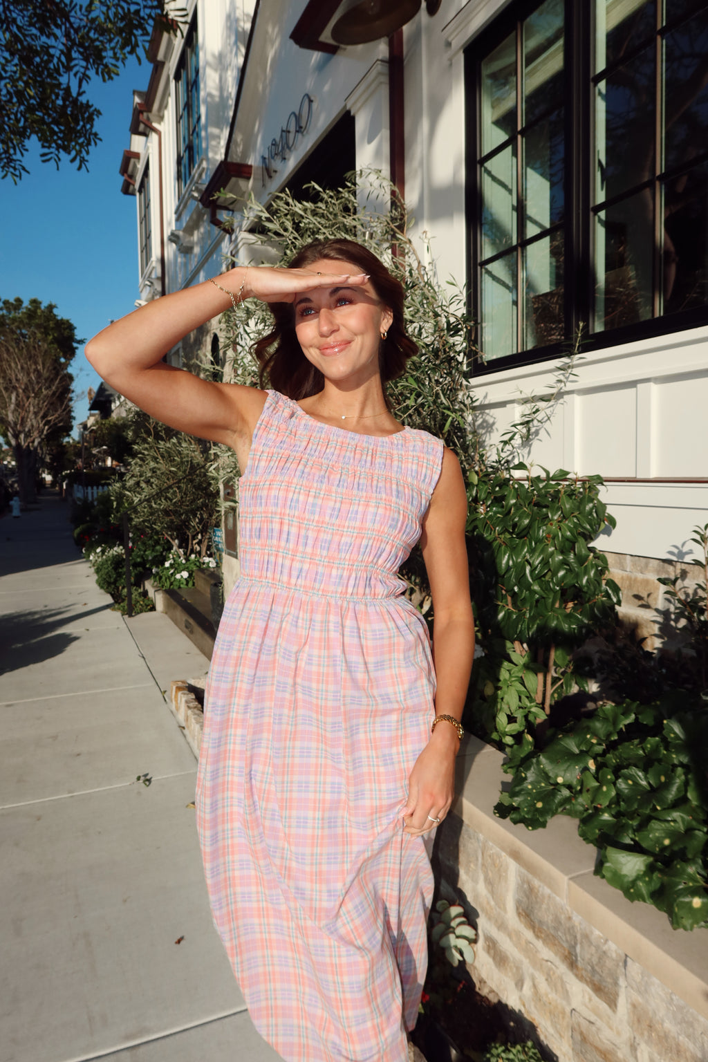 Magnolia Plaid Smocked Midi