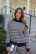 Bennett Stripe Mock Neck Pullover in Navy