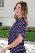 Terry Stripe Tee in Navy