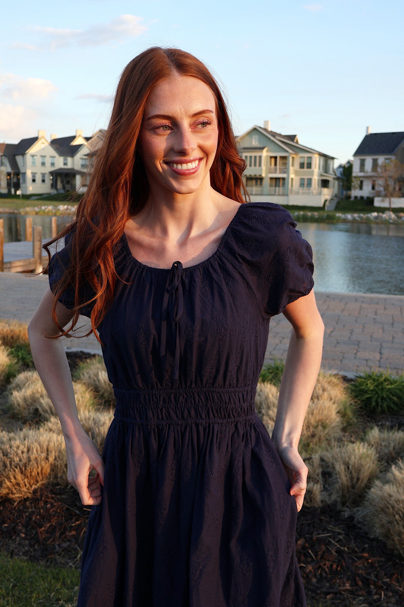Nellie Embroidered Midi in Navy