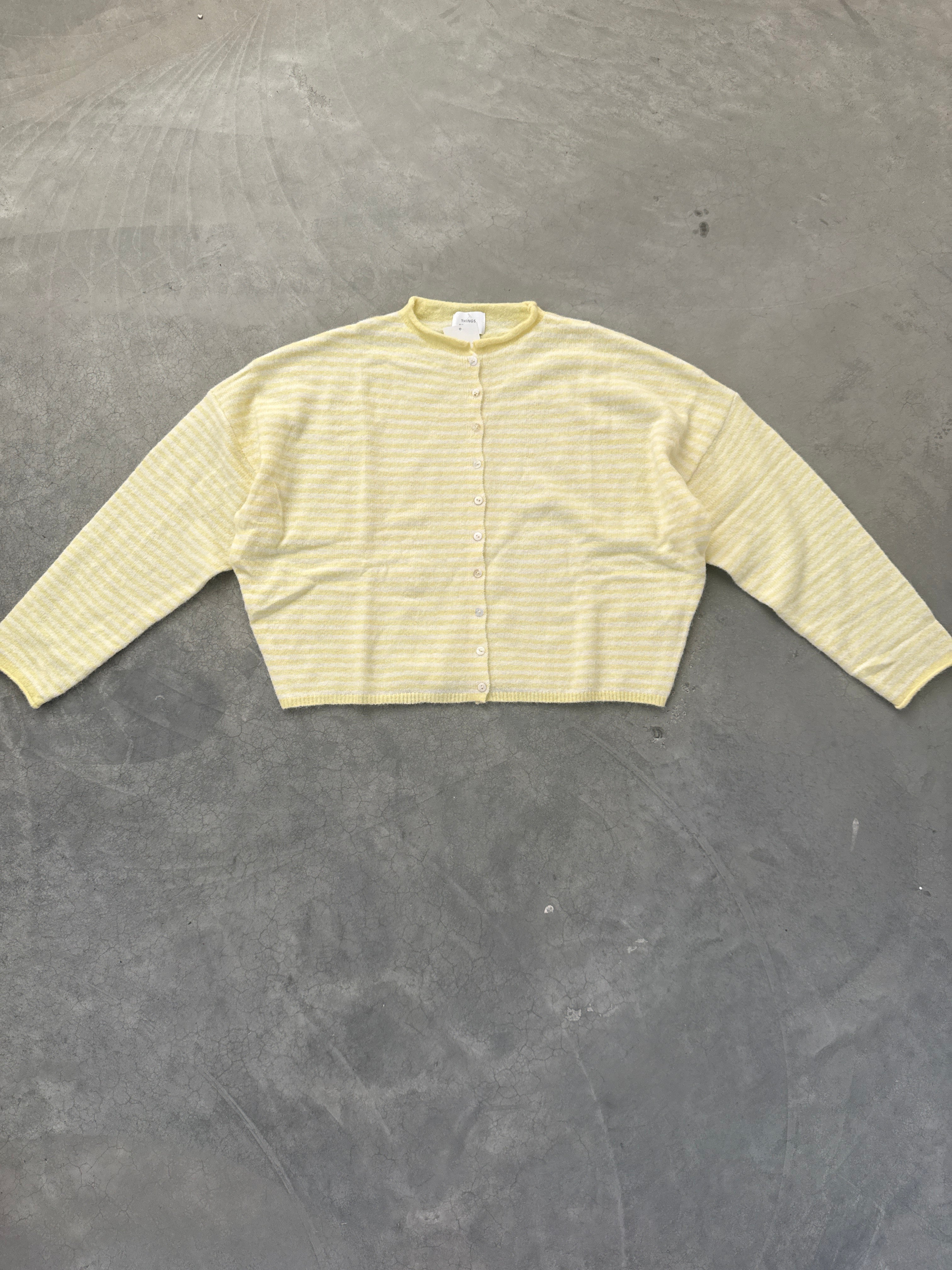 FINAL SALE - FLAWED Stripe Piper Cardigan in Butter - Large