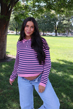 Knit Stripe Polo in Pink