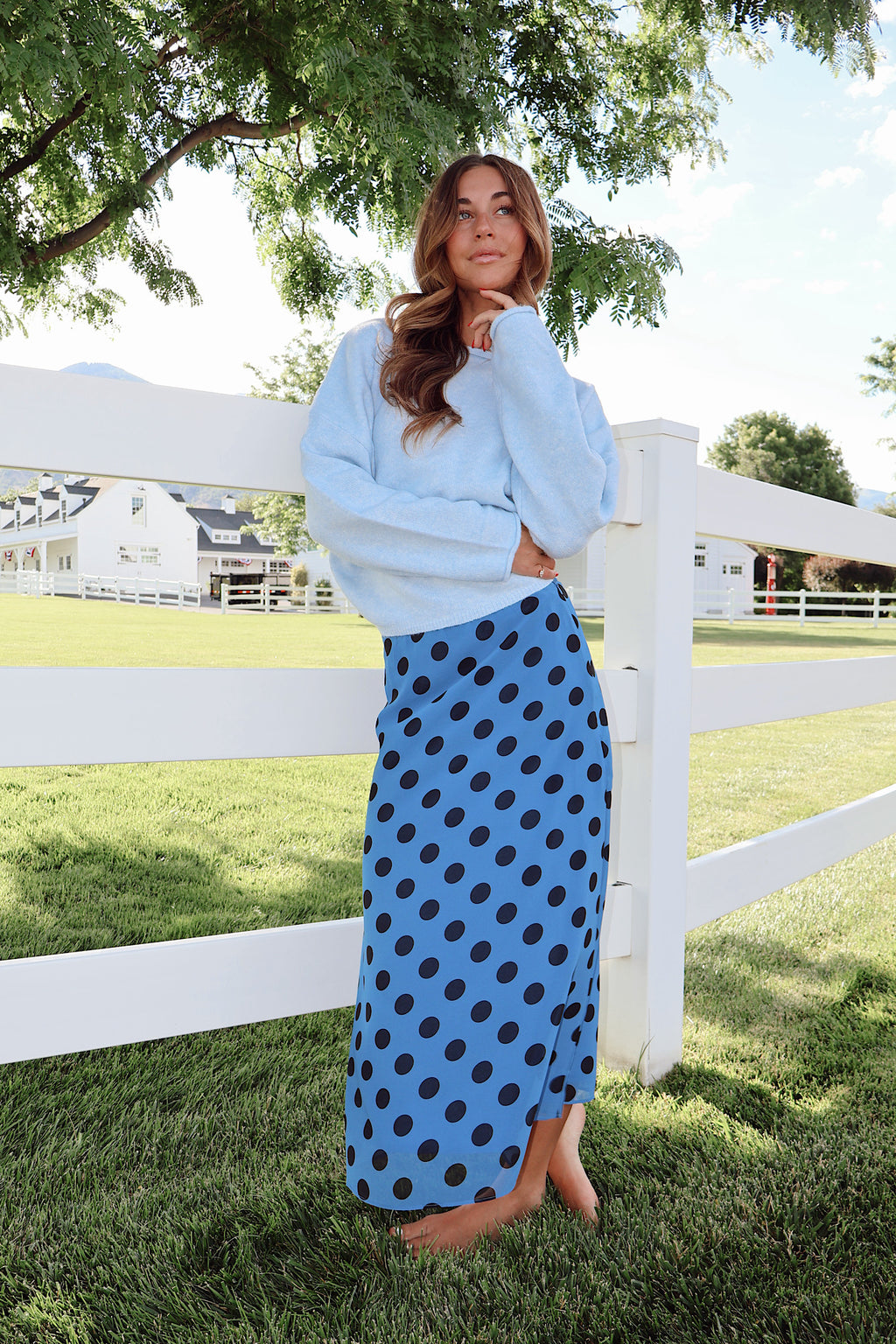Jodi Dotted Mesh Skirt in Blue