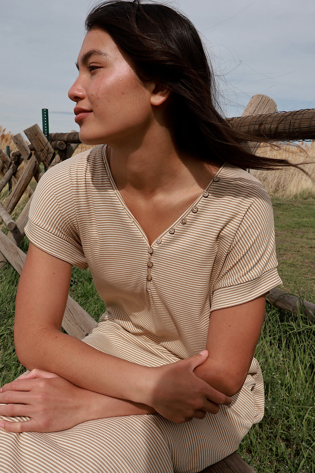 Shae Ribbed T-Shirt Dress in Camel