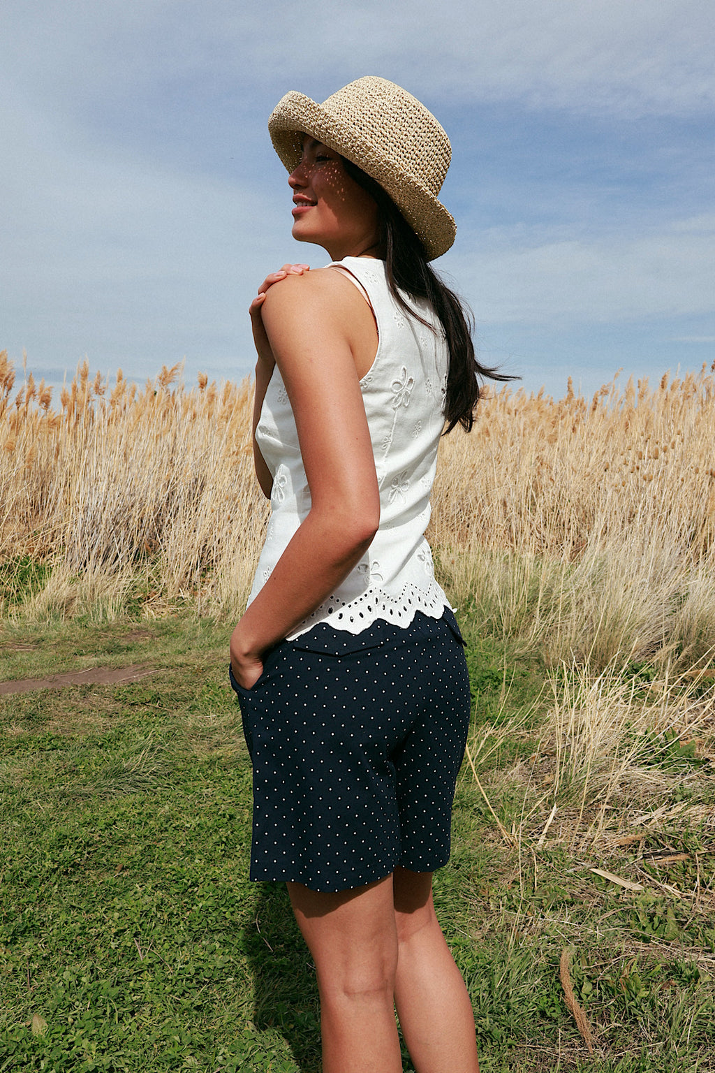Greta Denim Eyelet Vest