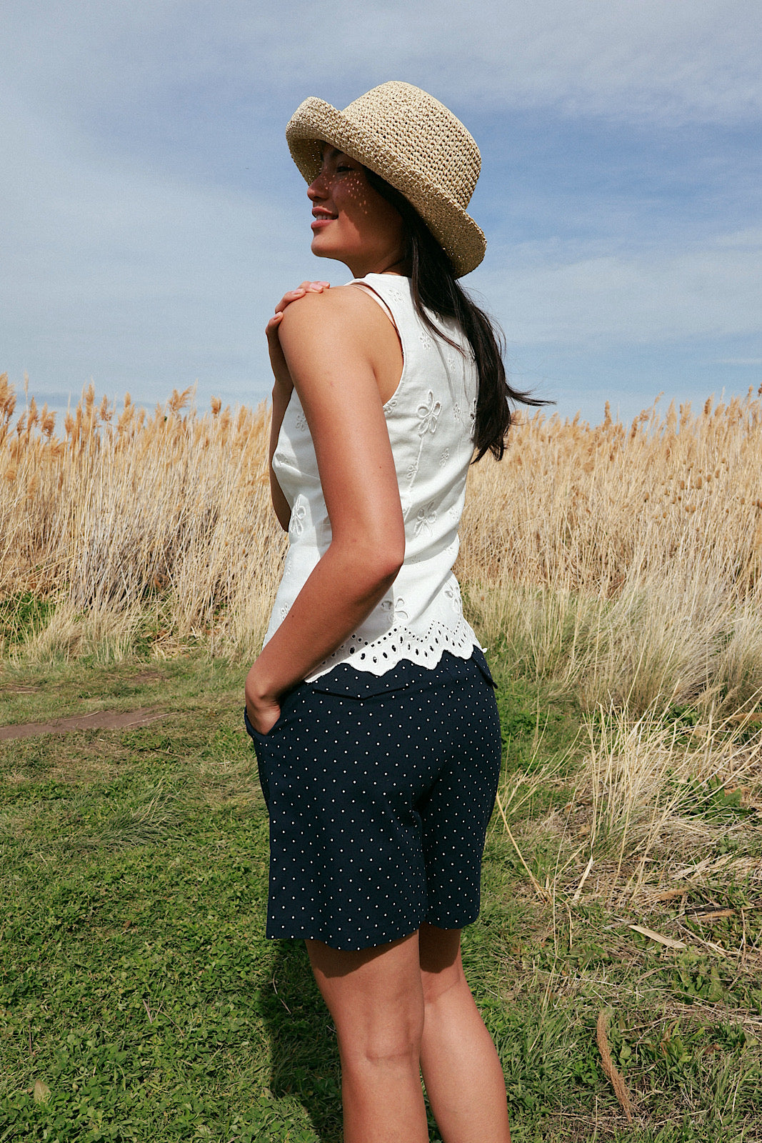 Greta Denim Eyelet Vest