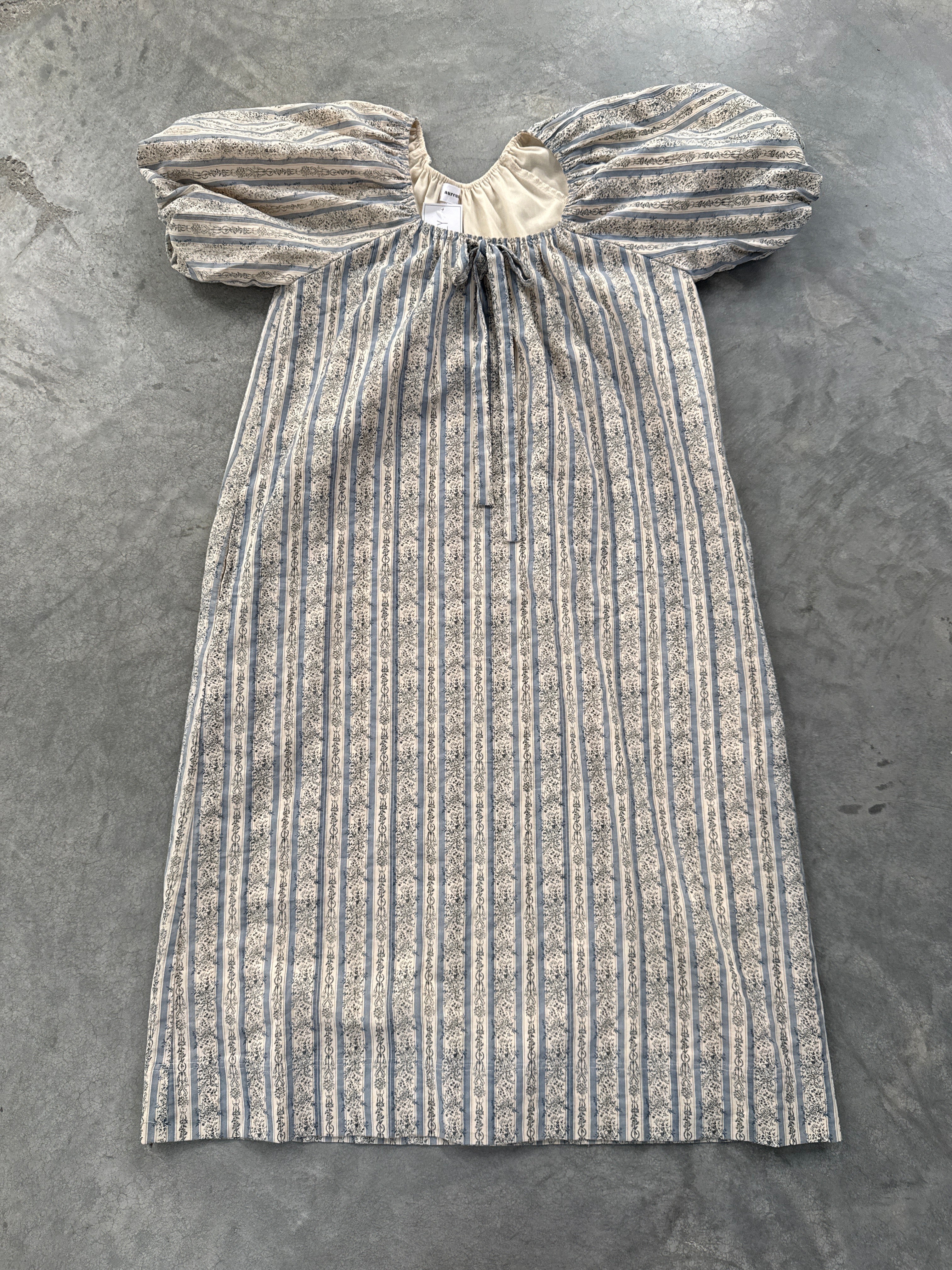 FINAL SALE - FLAWED Sample Blue Floral & Stripe Dress - Small
