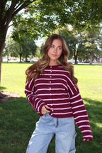 Piper Stripe Cardigan in Wine/Pink
