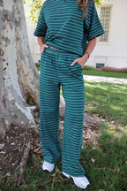 Terry Stripe Pants in Hunter Green