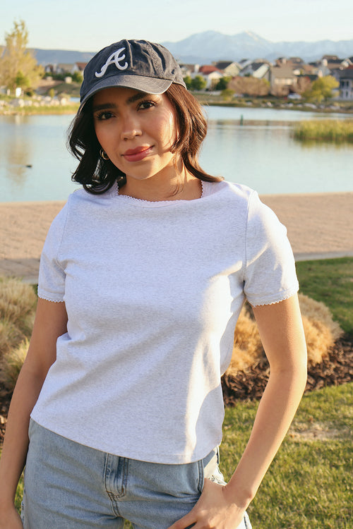 Scallop Edge Basic Tee in Grey