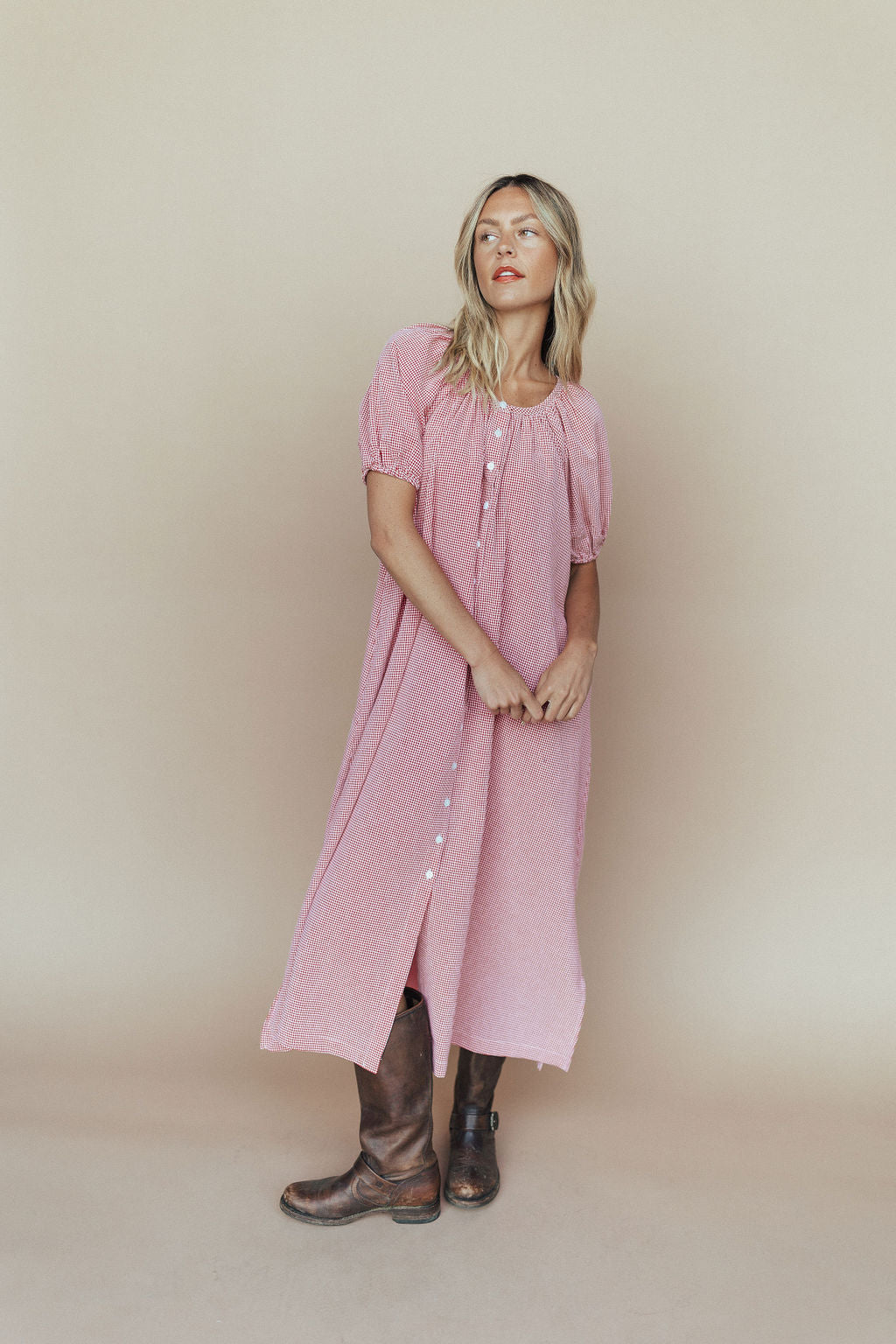 Eliza Gingham Maxi Dress in Red