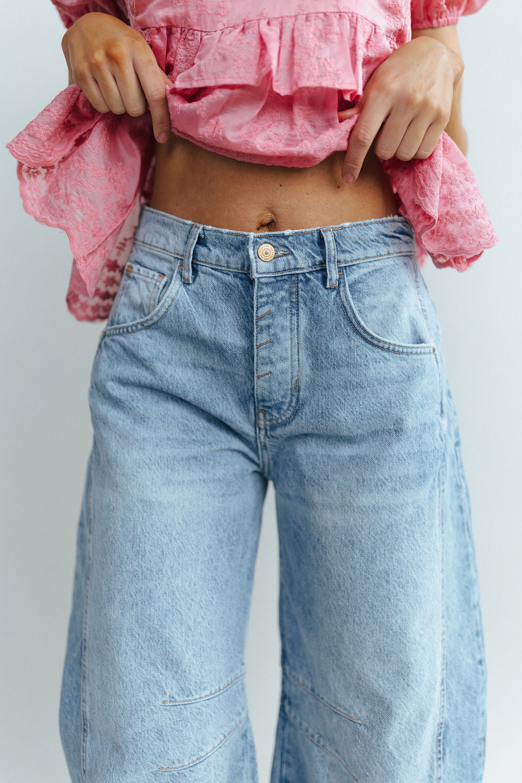 Free People Good Luck Mid-Rise Barrel Jeans in Ultra Light Beam