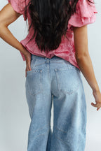 Free People Good Luck Mid-Rise Barrel Jeans in Ultra Light Beam