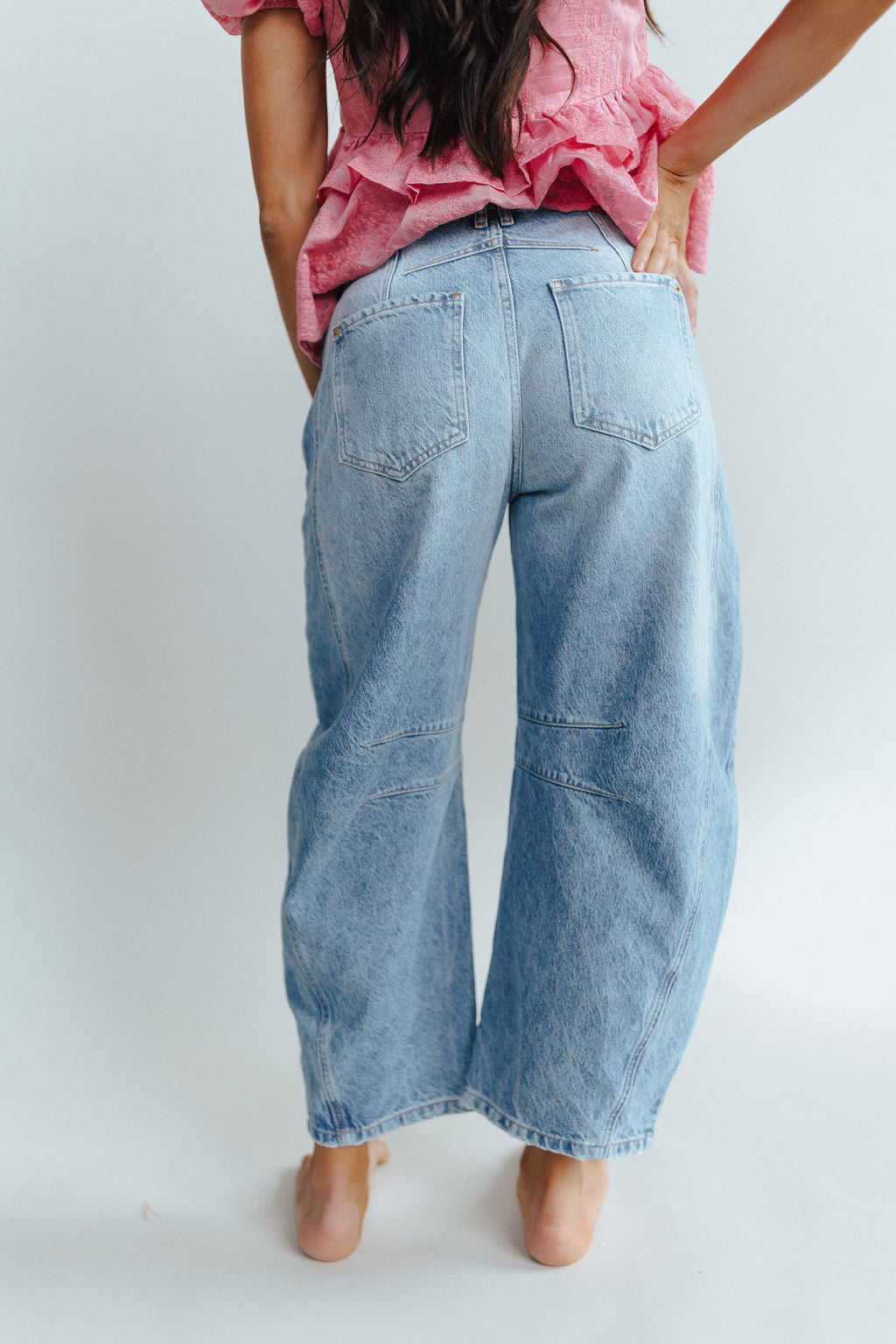 Free People Good Luck Mid-Rise Barrel Jeans in Ultra Light Beam