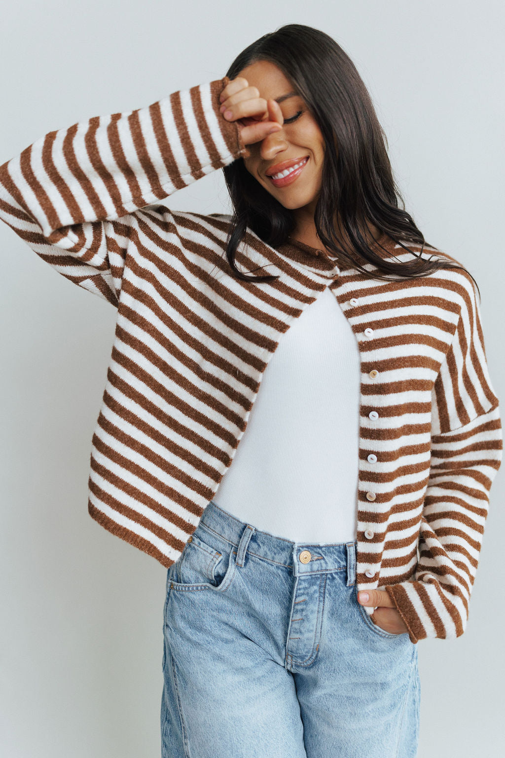 Piper Cardigan in Brown Stripe – Henly