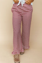 Marci Ruffle Gingham Pants in Red