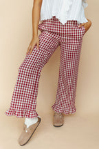 Marci Ruffle Gingham Pants in Red