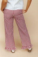 Marci Ruffle Gingham Pants in Red