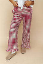 Marci Ruffle Gingham Pants in Red