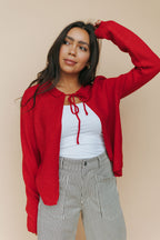 Kat Bow Tie Open Cardigan in Red