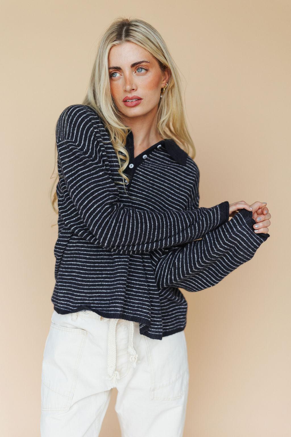 Logan Stripe Henley in Navy – Henly
