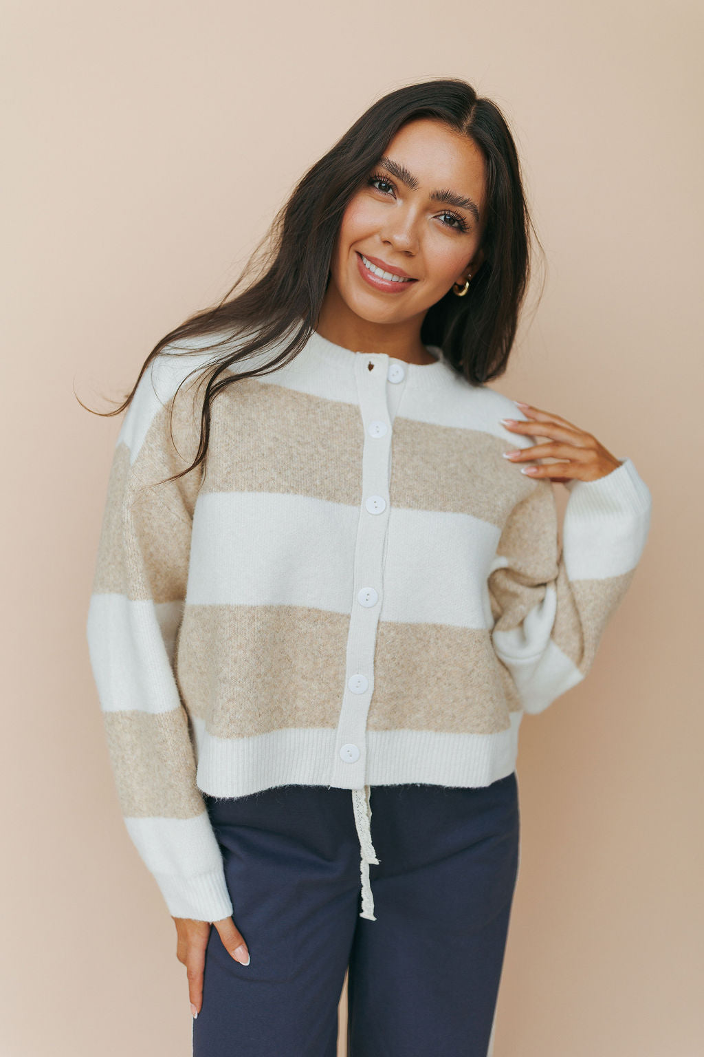 Jace Stripe Cardigan in Cream – Henly