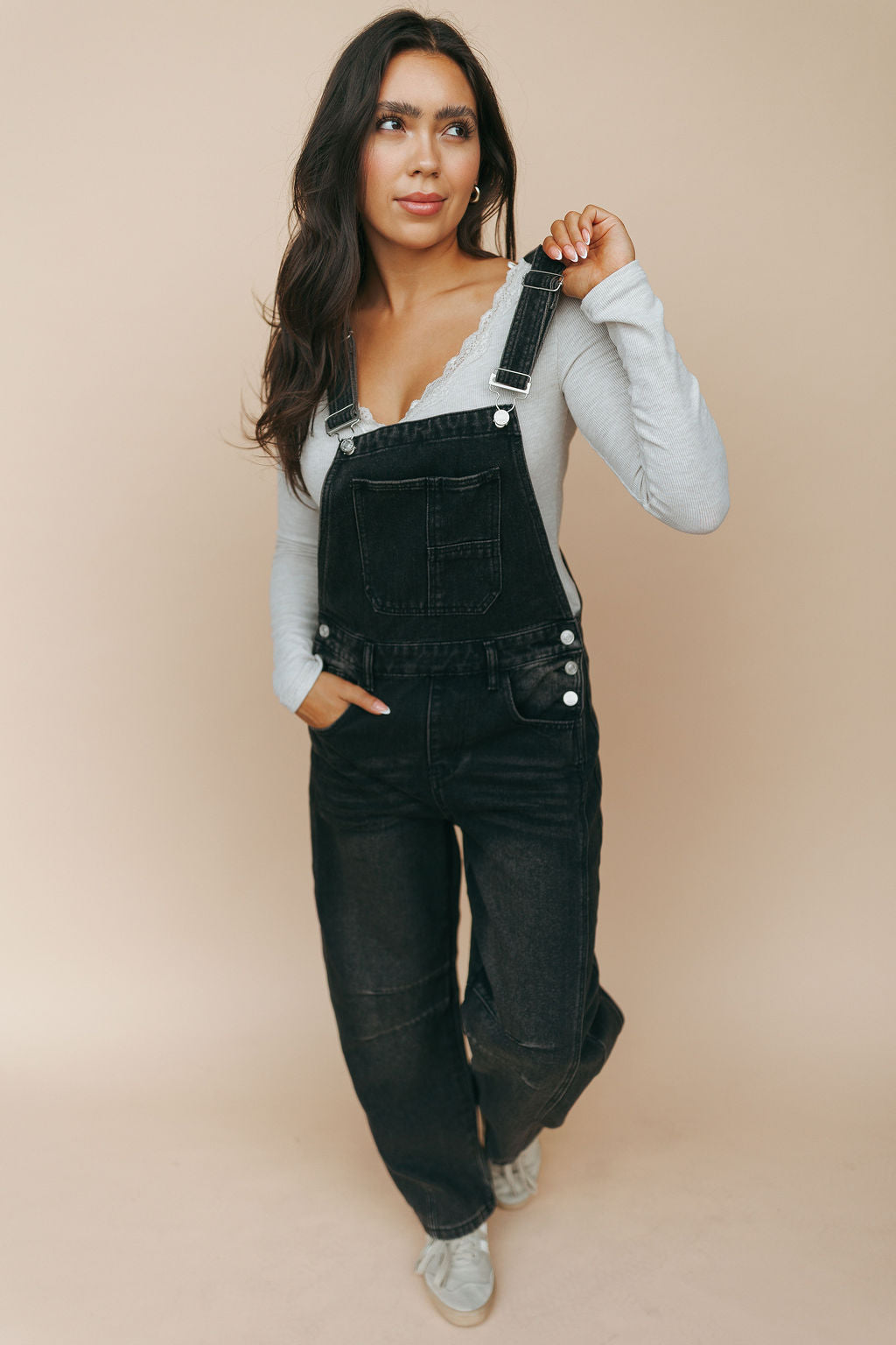Carly Denim Barrel Overalls in Black