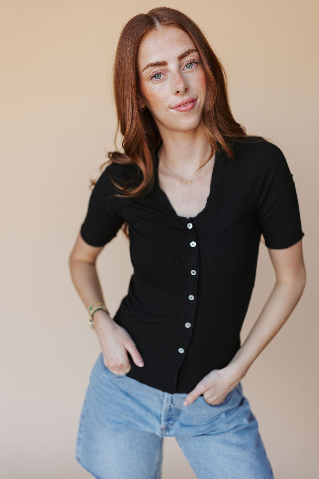 Amie Button Down Top in Black – Henly
