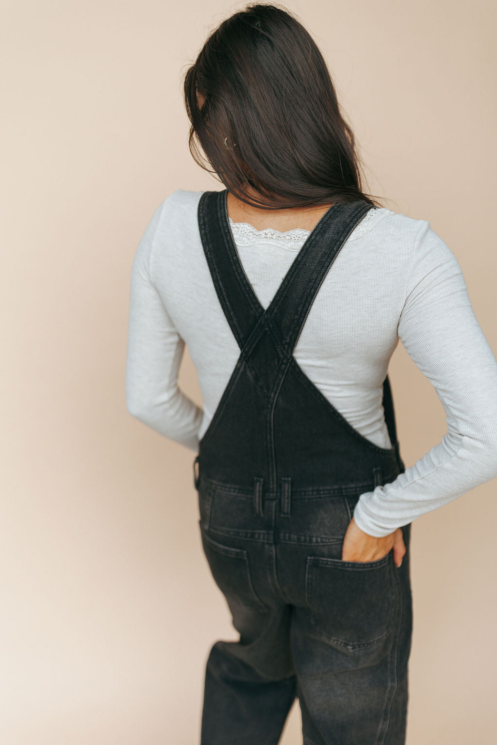 Carly Denim Barrel Overalls in Black