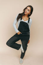 Carly Denim Barrel Overalls in Black
